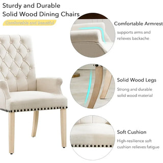 Upholstered Fabric Accent Dining Chair Set of 6 – Elegant Tufted Dining Room Chairs with 2 Armchairs