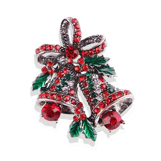 Christmas Festival Bell Brooch – Rhinestone Bow Pin