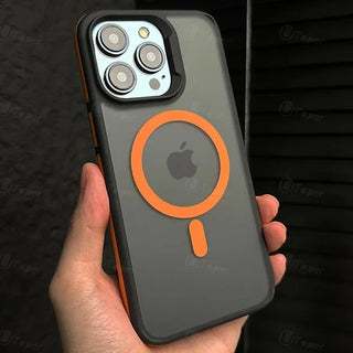 Bicolor Matte Frosted Magnetic iPhone Case – Translucent Shockproof Hard Cover with Independent Buttons