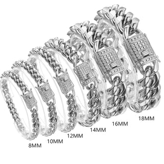 2019 New Arrival 8/10/12/14/16/18mm Stainless Steel Miami Curb Cuban Chain Crystal Bracelet Casting Lock Clasp Mens Link jewelry