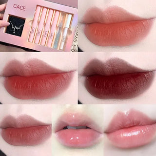 CACE Pink Party Lip Makeup Gift Set- 6-Piece Lip Kit with Silver Necklace