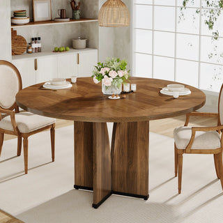 39" Round diner Table for 4 – Rustic Wooden Meeting Table with Sturdy Base