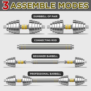 44/66 LBS weights set, Dumbbell Barbell 3 in 1, Steel Dumbbells with Connecting Rod