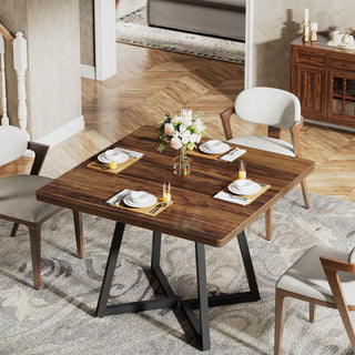 Square Dining Table for 4 – 31.5" Rustic Industrial Kitchen Table with Sturdy Metal Base
