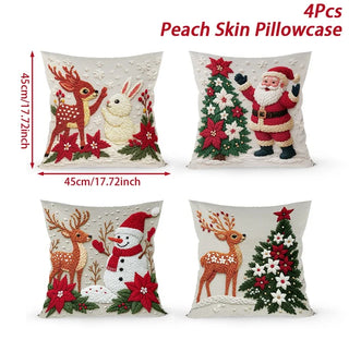 4pcs Christmas Cushion Covers – Merry Christmas Linen Pillowcases