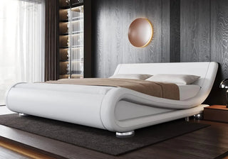 Modern Queen Sleigh Bed Frame with Adjustable Upholstered Headboard