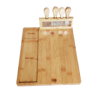 Bamboo Cheese Board w/ Cheese Knife, Slicer, Fork, Scoop