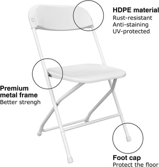 10-Pack White Folding Chairs – Portable Plastic Stackable Event & Party Seating