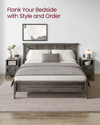 VASAGLE Farmhouse Nightstand with Barn Door – Set of 2