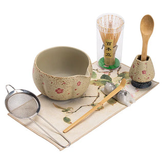 8-Piece Japanese Flint Red Matcha Tea Set – Exquisite Bamboo Whisk & Ceramic Bowl Gift Box