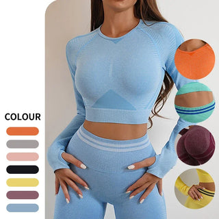 2-Piece Seamless Yoga Set – Long Sleeve Crop Top & Scrunch Leggings