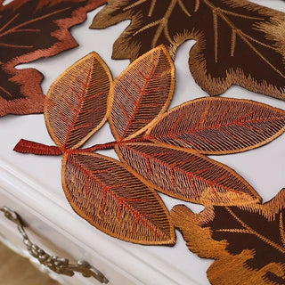 Autumn Maple Leaf Embroidered Table Runner – Rustic Thanksgiving & Fall Harvest Table Decor