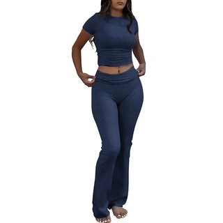 JEN YAGE High-Stretch Slim Crop Top & Flare Pants Set