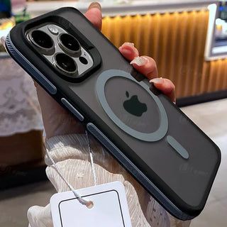 Bicolor Matte Frosted Magnetic iPhone Case – Translucent Shockproof Hard Cover with Independent Buttons