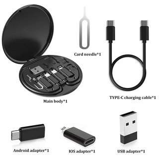 6-in-1 Multi USB Type-C Adapter Kit – 65W Fast Charging & Data Transfer Cable Set with Phone Stand and SIM Storage