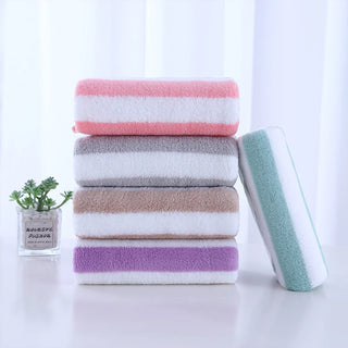 Coral Fleece Microfiber Striped Face Towel