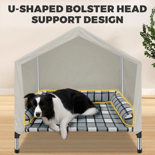 Dog Pet Bed House - Weatherproof 2-in-1 Indoor Outdoor Pet Cot with Canopy