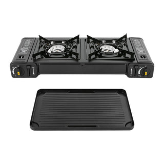 Portable Camping Stove with 2 Burners  and Non-stick Grill Tray