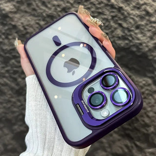Luxury Magnetic Shockproof iPhone Case with Stand, Full Coverage Clear PC + TPU Cover, MagSafe-Style Ring, Lens Protection, Anti-Scratch Design for iPhone 17 16E 16 15 14 13 12 11 Series