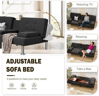 XMSJ Modern Linen Convertible Futon Sofa Bed