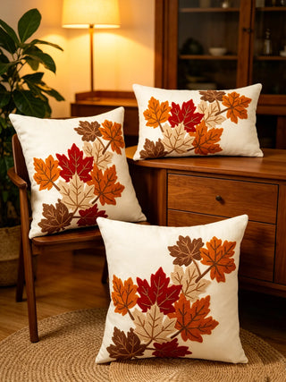 Autumn Maple Leaf Embroidered Pillow Cover – Decorative Fall Throw Cushion Cover for Sofa, Bed & Thanksgiving Decor