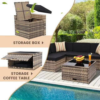 8-Piece Outdoor Patio Sectional Sofa Set – Wicker Rattan Furniture with Storage Coffee Table & Cushions for Backyard, Deck & Garden