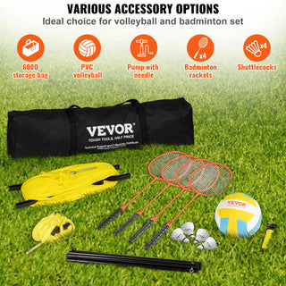 SucceBuy Outdoor Volleyball & Badminton Combo Set with Adjustable Steel Poles & Carrying Bag