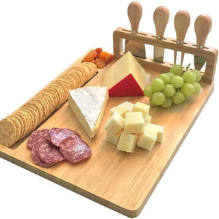 Bamboo Cheese Board w/ Cheese Knife, Slicer, Fork, Scoop