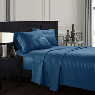 Embossed Brushed Stripe 4-Piece Bed Set with Flat Sheet, Fitted Sheet & Pillowcases