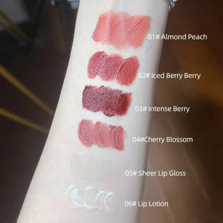 CACE Pink Party Lip Makeup Gift Set- 6-Piece Lip Kit with Silver Necklace