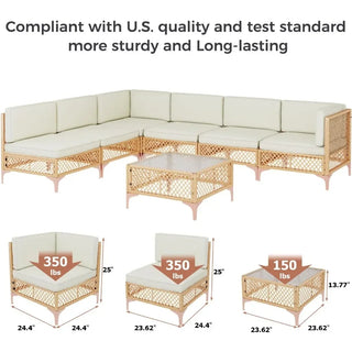 7-Piece Outdoor Patio Furniture Set – Wicker Sectional Sofa with Glass Table & Cushions