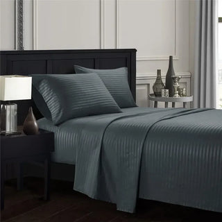 Embossed Brushed Stripe 4-Piece Bed Set with Flat Sheet, Fitted Sheet & Pillowcases