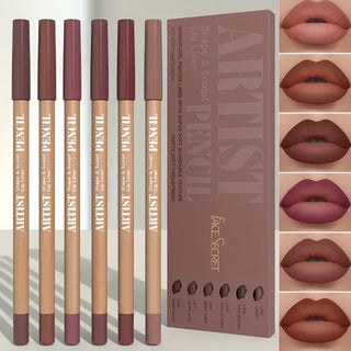 6-Piece Velvet Matte Lip Liner Pencil Set, Long-Lasting Waterproof Lip Pencils for Lining, Filling, Shaping, and Defining Lips