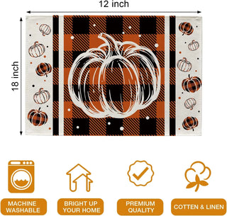 Fall Plaid Pumpkin Placemat Set of 4