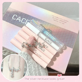 CACE Pink Party Lip Makeup Gift Set- 6-Piece Lip Kit with Silver Necklace