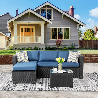 5-Piece Outdoor Patio Sectional Sofa Set – L-Shaped Wicker Furniture with Cushions & Glass Table for Backyard, Garden & Deck