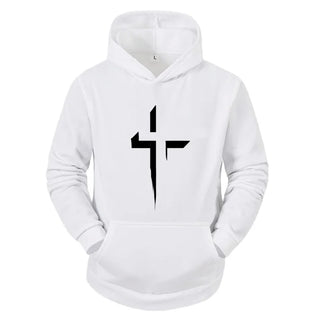 Faith Cross Print Hoodie – Men’s Autumn/Winter Streetwear Pullover