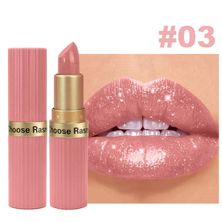 Pearlescent Pink Glitter Velvet Lipstick, Metallic Matte Shimmer Diamond Lip Color, Waterproof-Style Long-Lasting Women’s Makeup Cosmetic