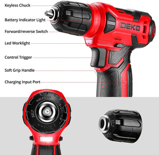 DEKO 126 Piece Tool Kit with 8V Cordless Drill Home Repair Set Screwdriver Drill Combo Kit