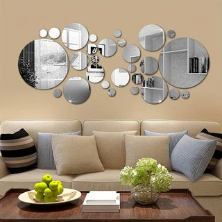 26 Pcs 3D Round Acrylic Mirror Wall Stickers