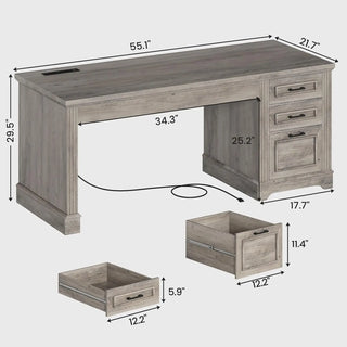 Farmhouse 55" Executive Office Desk with 3 Drawers