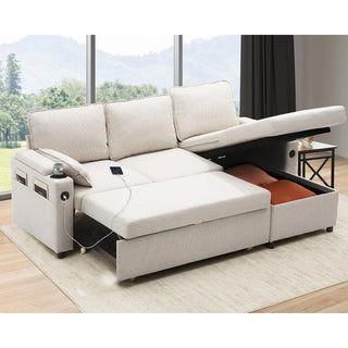 Sofa Bed Sleeper Pull Out 2 in 1 Sectional Sleeper Sofa with Storage, USB Station