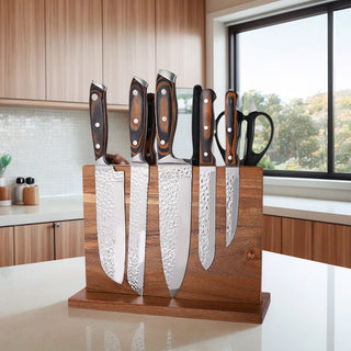 Magnetic Double-Sided Wooden Knife Holder Block – Acacia Wood Knife Stand with Enhanced Magnets
