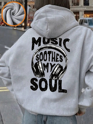 Music Soothes My Soul Women’s Hoodie – Cozy Winter Fleece Pullover with Pocket