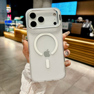 Magnetic Matte Translucent iPhone Case with Metal Kickstand – MagSafe-Compatible Shockproof Full-Frame Cover