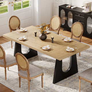 Large Dining Table for 6–8 People – 70.9" Rustic Wood Rectangular Table with Black Wooden Legs