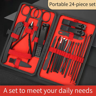 Black & Red Professional Men’s Nail Clipper Set - 18/24 Piece Stainless Steel Manicure & Pedicure Kit