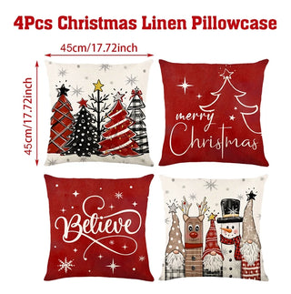 4pcs Christmas Cushion Covers – Merry Christmas Linen Pillowcases