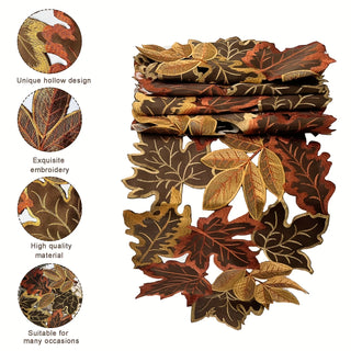 Autumn Maple Leaf Embroidered Table Runner – Rustic Thanksgiving & Fall Harvest Table Decor
