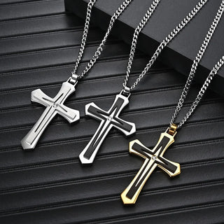 Two Color Stainless Steel and Zinc Alloy Cross Necklace